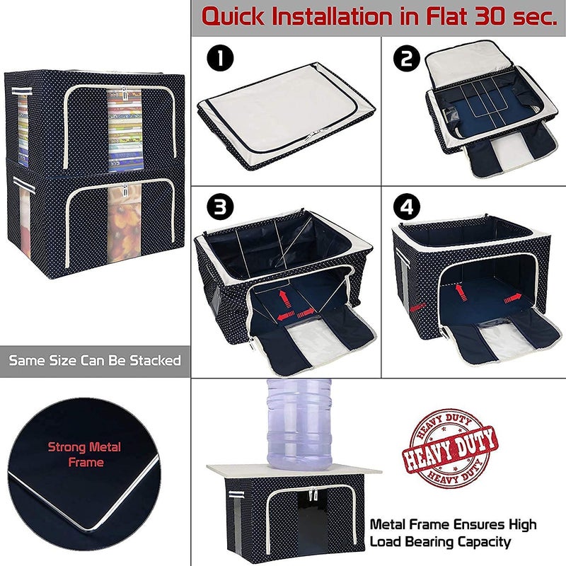 Cyrox Foldable Steel frame Double Opening Zipped Rectangular Storage Organizer bag Clothes Blanket Comforter Under Bed Storage Organizer with Double Zipper Closure Random Color - Image 5