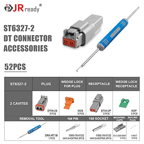 JRready ST6327-2 Deutsch 2 Pin DT Connector Kit, Gray Waterproof DT Connector 2 Pin(5 Set), Size 16 Stamped Contacts, Seal Plugs for Car, Truck, Motorcycle, Off-Road Vehicles, Marine. - Image 3