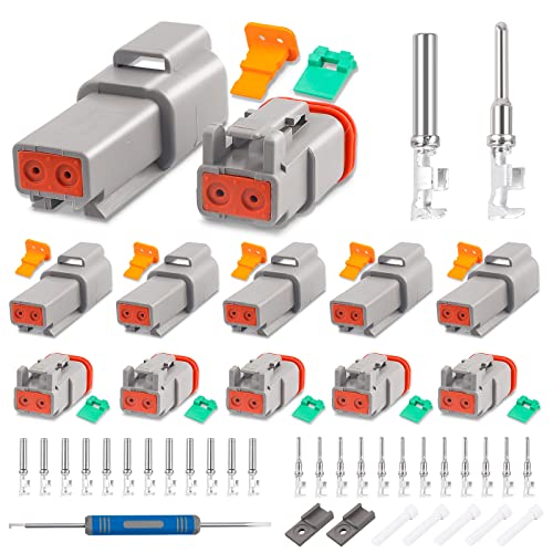 JRready ST6327-2 Deutsch 2 Pin DT Connector Kit, Gray Waterproof DT Connector 2 Pin(5 Set), Size 16 Stamped Contacts, Seal Plugs for Car, Truck, Motorcycle, Off-Road Vehicles, Marine. - Image 1