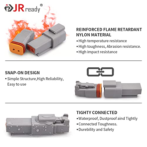JRready ST6327-2 Deutsch 2 Pin DT Connector Kit, Gray Waterproof DT Connector 2 Pin(5 Set), Size 16 Stamped Contacts, Seal Plugs for Car, Truck, Motorcycle, Off-Road Vehicles, Marine. - Image 4