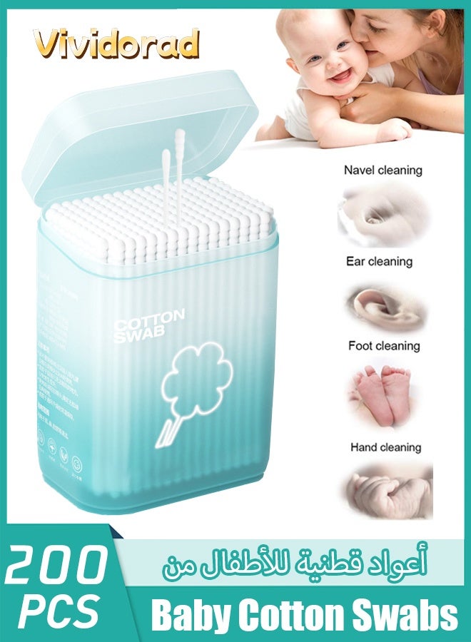 Vividorad 200PCS Baby Cotton Swabs,Baby Cotton Buds Stick,Ear Cleaners, Double-headed Design,for Newborn, Babies, Kids, Children, 100% Organic Cotton - Image 1
