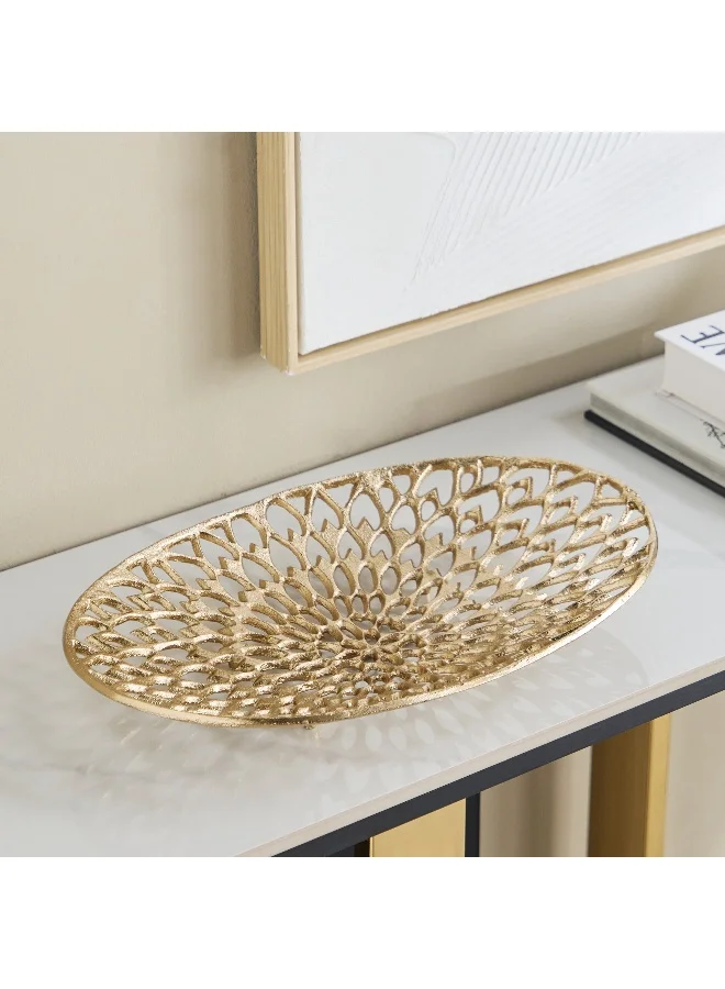Home Box Ozawa Cutwork Aluminium Platter - 40x25x6 cm
