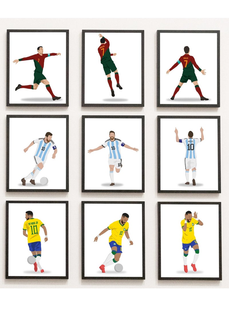 Boomah Accessories set of 9, Ronaldo Messi Neymar Mega bundle Poster with Frame 50x40cm 