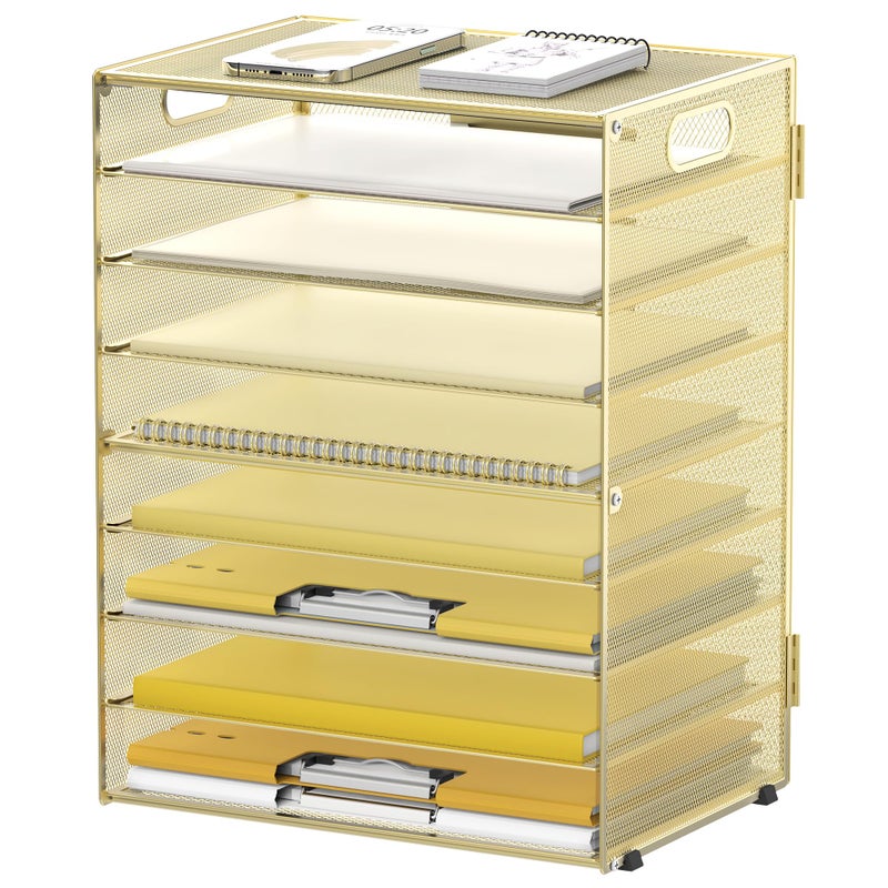 DALTACK 9-Tier Paper Letter Tray Desk Organizer with Handles, Mesh File Holder Organization, File Organizer for Desk Paper Sorter for Office Home School, Gold - Image 1