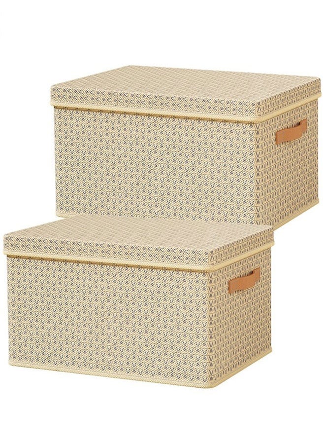 WINEENEE 2-Piece Foldable Closet Organizer Storage Bins Set with Removable Lids & Handles, Large Capacity Steel Frame Collapsible Linen Fabric Box for Bedding, Blankets, Toys (42x30x20cm) - Washable, Multi-Use for Bedroom, Closet, Office, Living Room  - Image 1