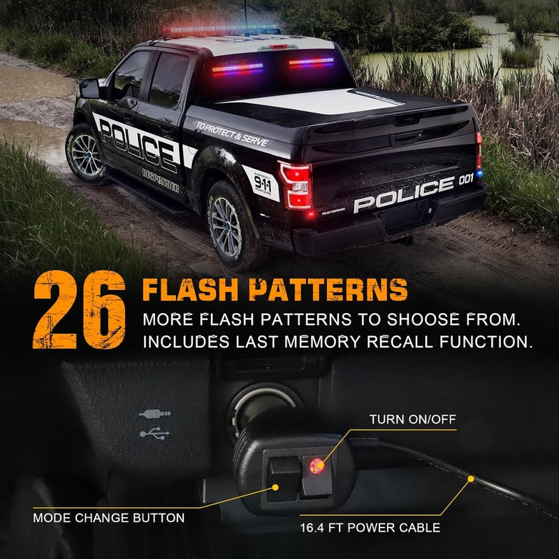 XRIDONSEN 2 in 1 Red Blue Traffic Advisor Police Light Bar - 144 LED Emergency Strobe Lights for Vehicles and Trucks - Image 4