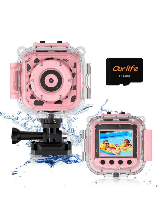 Ourlife Kids Waterproof Camera, Kids Camera for 3-12 Year Old Boys Girls Christmas Birthday Gifts Camera for Kids Underwater Sports Camcorder Camera 1.77 Inch Screen with 8GB Card - Image 1
