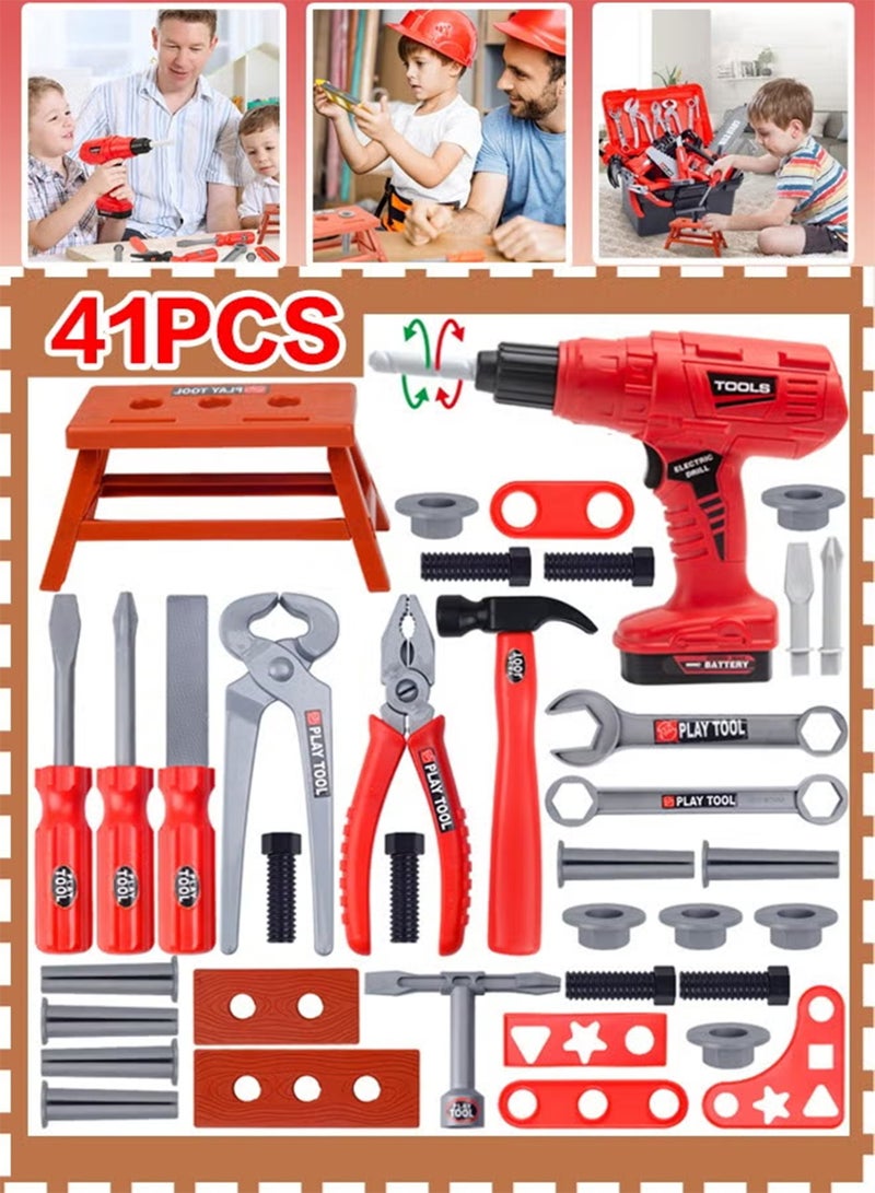 جمال مجموعة أدوات الأطفال - 41 قطعة ألعاب أداة لعب متينة للأطفال الصغار ، ألعاب حفر كهربائية للأطفال ، مجموعة أدوات بناء مجموعة ملحقات مجموعة اللعب هدية للبنات الأولاد الأعمار 3 4 5 6 7 8 سنوات - Image 1
