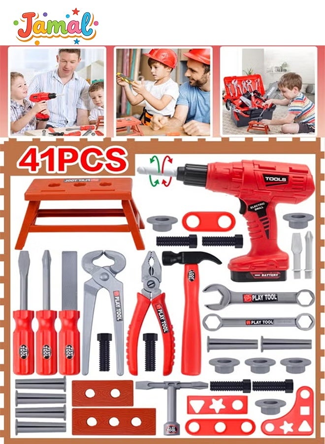 Jamal Kids Tool Set - 41 PCS Durable Pretend Play Tool Toys for Toddler, Kids Electric Power Drill Toys Construction Tool Kit Playset Accessories Gift for Girls Boys Ages 3 4 5 6 7 8 Years Old - Image 1