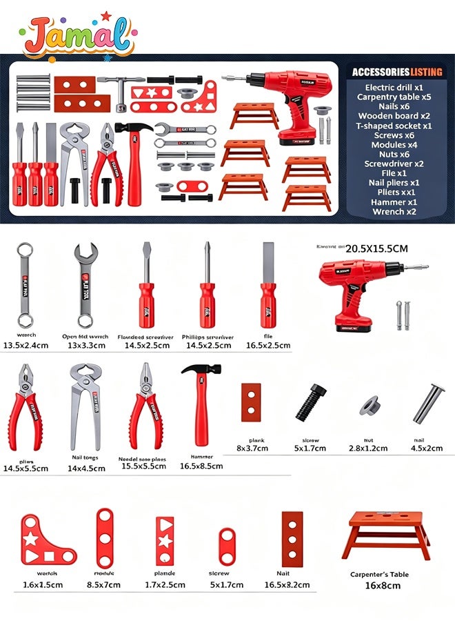 Jamal Kids Tool Set - 41 PCS Durable Pretend Play Tool Toys for Toddler, Kids Electric Power Drill Toys Construction Tool Kit Playset Accessories Gift for Girls Boys Ages 3 4 5 6 7 8 Years Old - Image 2