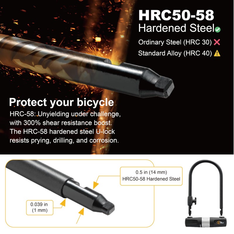 Via Velo Bike U Lock with Cable - Via Velo Heavy Duty Bicycle U-Lock,14mm Shackle and 10mm x1.8m Cable with Mounting Bracket for Road, Mountain, Electric & Folding Bike - Image 4