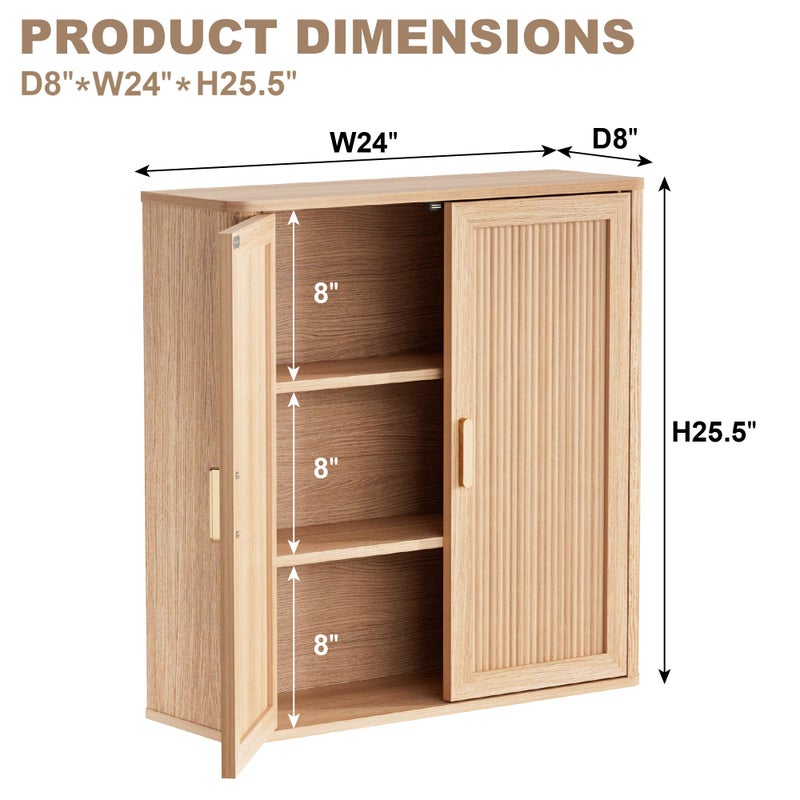 INNOD Bathroom Storage Cabinet, Over The Toilet Storage Cabinet, Medicine Cabinet with Adjustable Wood Shelf & Doors for Laundry Room & Kitchen & Living Room (Natural Oak) - Image 2