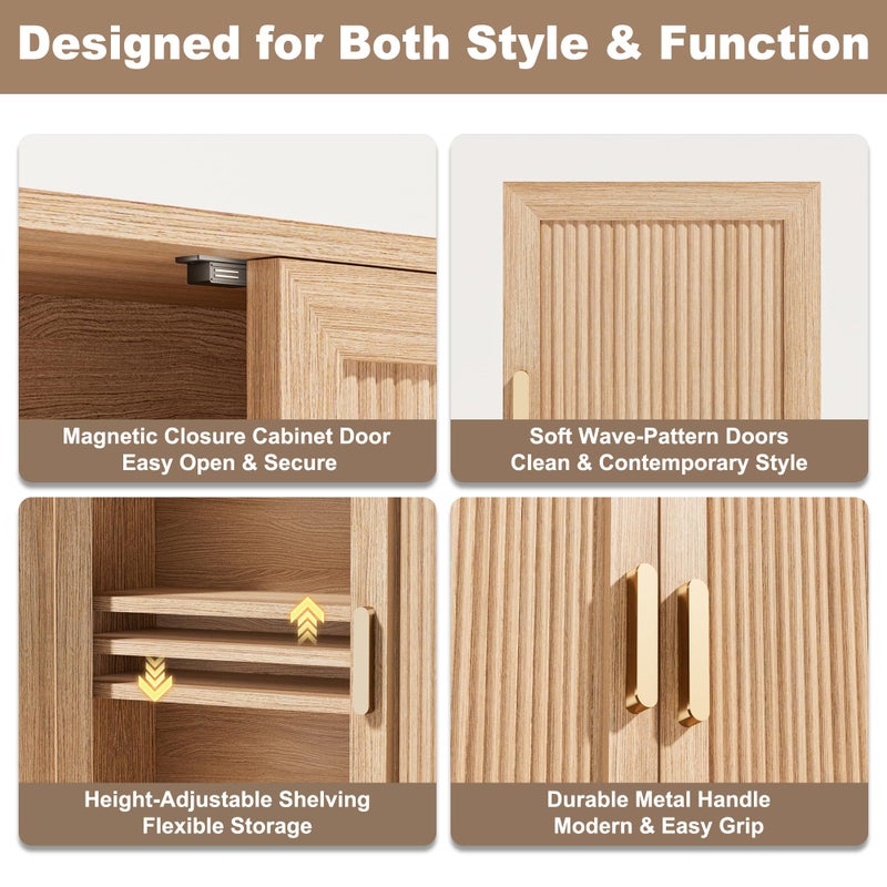 INNOD Bathroom Storage Cabinet, Over The Toilet Storage Cabinet, Medicine Cabinet with Adjustable Wood Shelf & Doors for Laundry Room & Kitchen & Living Room (Natural Oak) - Image 4