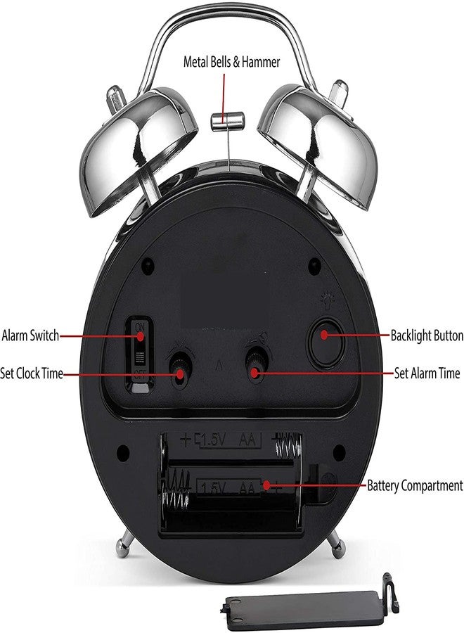 Styxon Products Analog Alarm Clock Twin Bell Silver 5.2 x 4.2 x 2.1 in, Extra Loud Quartz Batteryfor Bedside Desk, Vintage Retro Antique Decorative Old School - Image 4