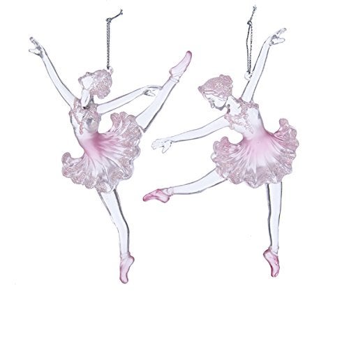 Kurt Adler 65 Acrylic Pink Ballerina Ornament Set of 2
