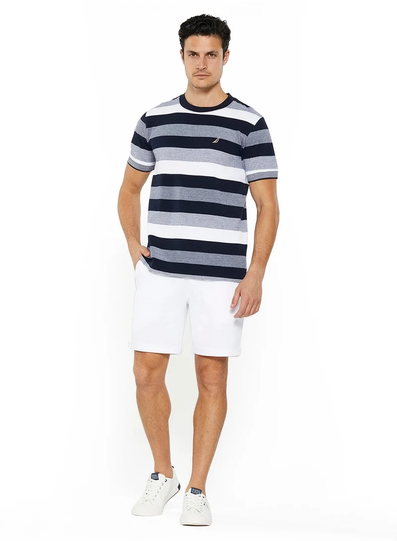 NAUTICA Dark Navy Contrast Striped Regular Fit Premium Cotton Crew Neck T-shirt for Men | Best Price UAE