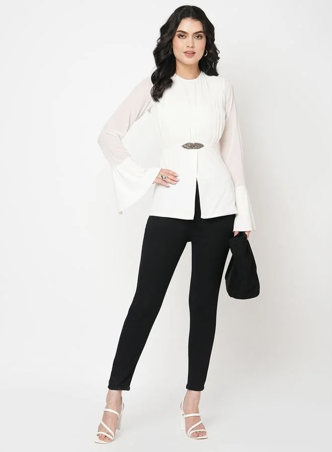 Mish Embellished Waistband Top with Bell Sleeves by Styli