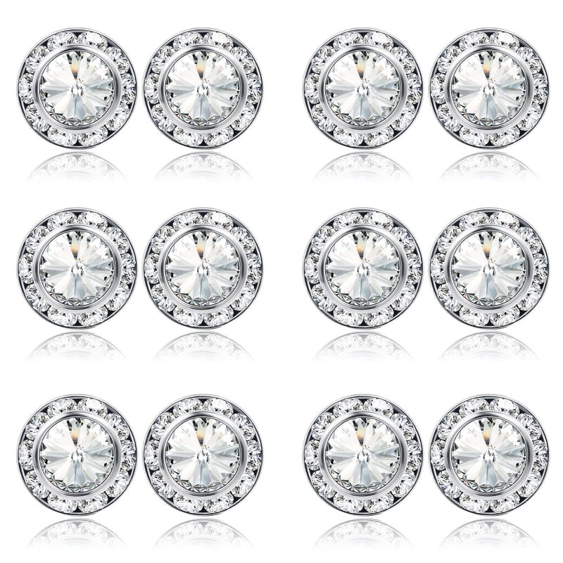 BESTEEL Rhinestone Earrings Round Shaped Acrylic Stone Inside Crystal Halo Stud Earrings for Dance Competitions Stage Opera Performance Wedding Party Earrings Jewelry 15mm(White) - Image 1