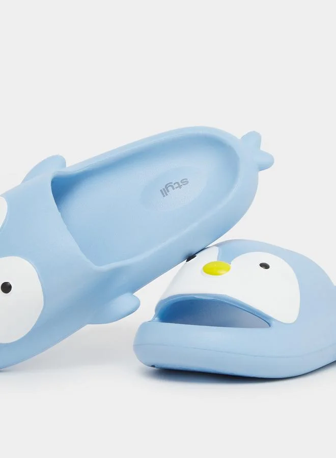 Styli Styli Blue Penguin Print Slip-On Slides
