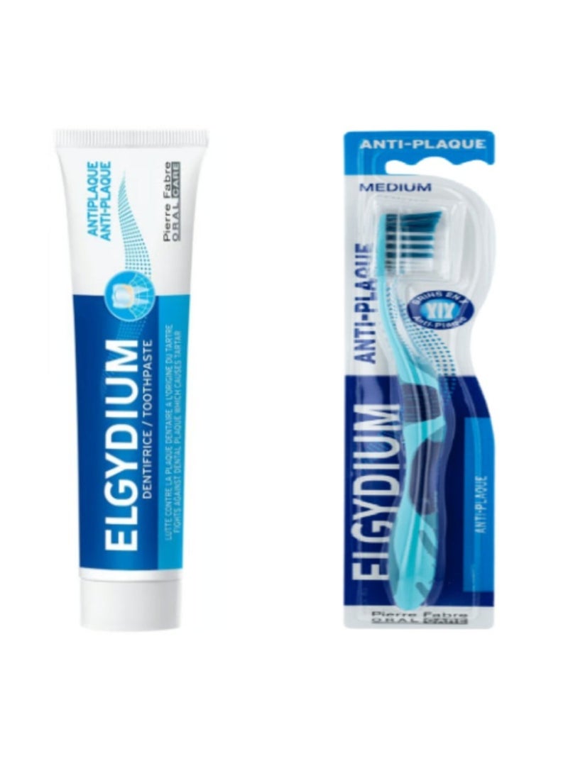 إلجيديوم فرشاة أسنان مضادة للبلاك مع معجون أسنان 75 جم