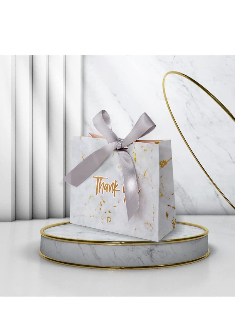 Thank You Gift Bags Boxes, Party Favor Small Treat Boxes with Grey Bow Ribbon, Paper Bulk for Wedding Baby Shower Business Supplies (Marble Pattern 30Pcs) - Image 5