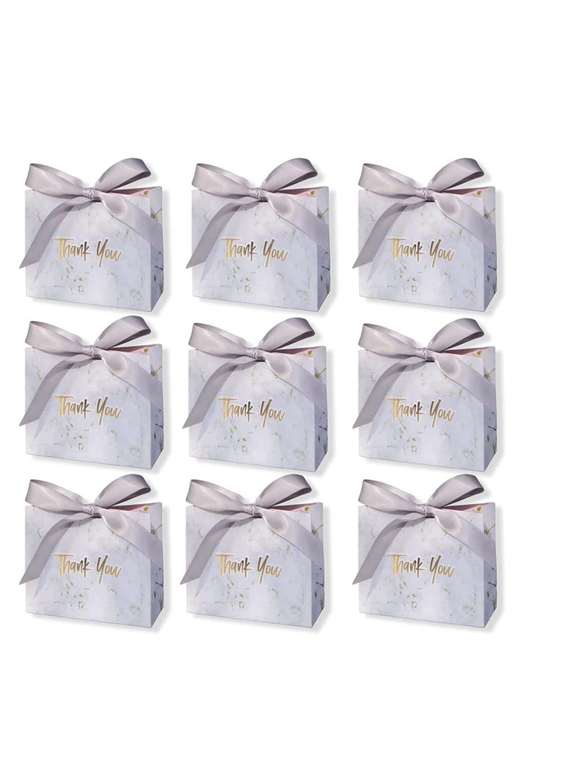 Thank You Gift Bags Boxes, Party Favor Small Treat Boxes with Grey Bow Ribbon, Paper Bulk for Wedding Baby Shower Business Supplies (Marble Pattern 30Pcs) - Image 1