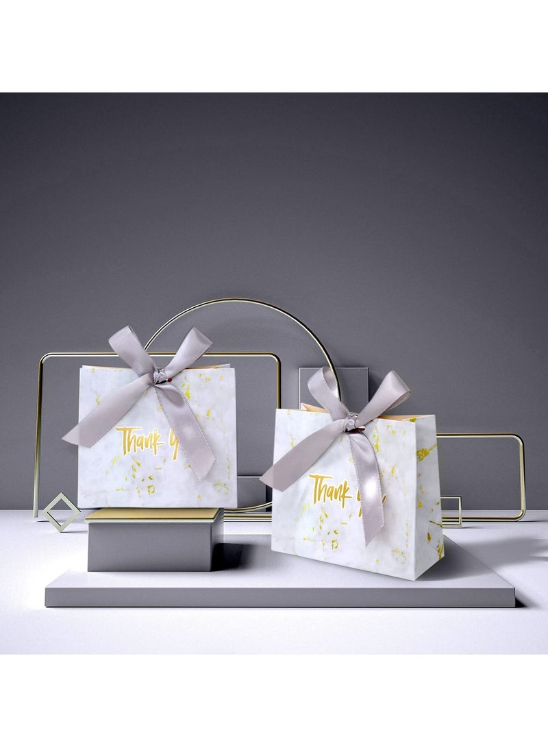 Thank You Gift Bags Boxes, Party Favor Small Treat Boxes with Grey Bow Ribbon, Paper Bulk for Wedding Baby Shower Business Supplies (Marble Pattern 30Pcs) - Image 3