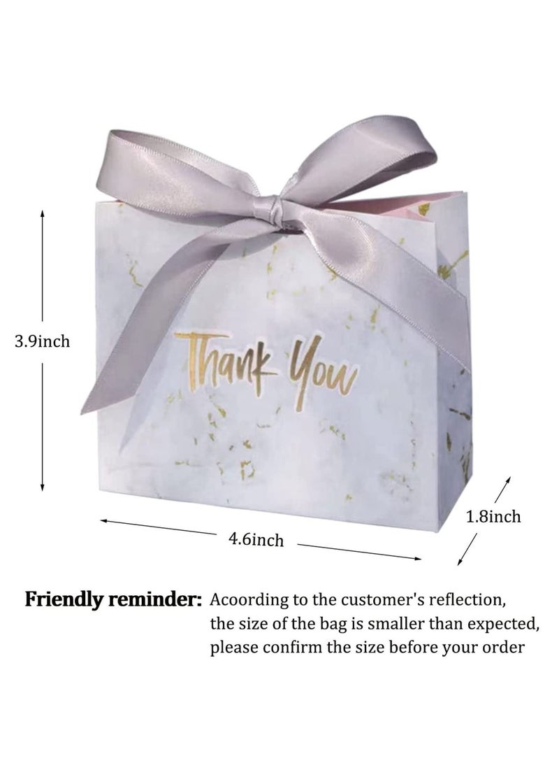 Thank You Gift Bags Boxes, Party Favor Small Treat Boxes with Grey Bow Ribbon, Paper Bulk for Wedding Baby Shower Business Supplies (Marble Pattern 30Pcs) - Image 4