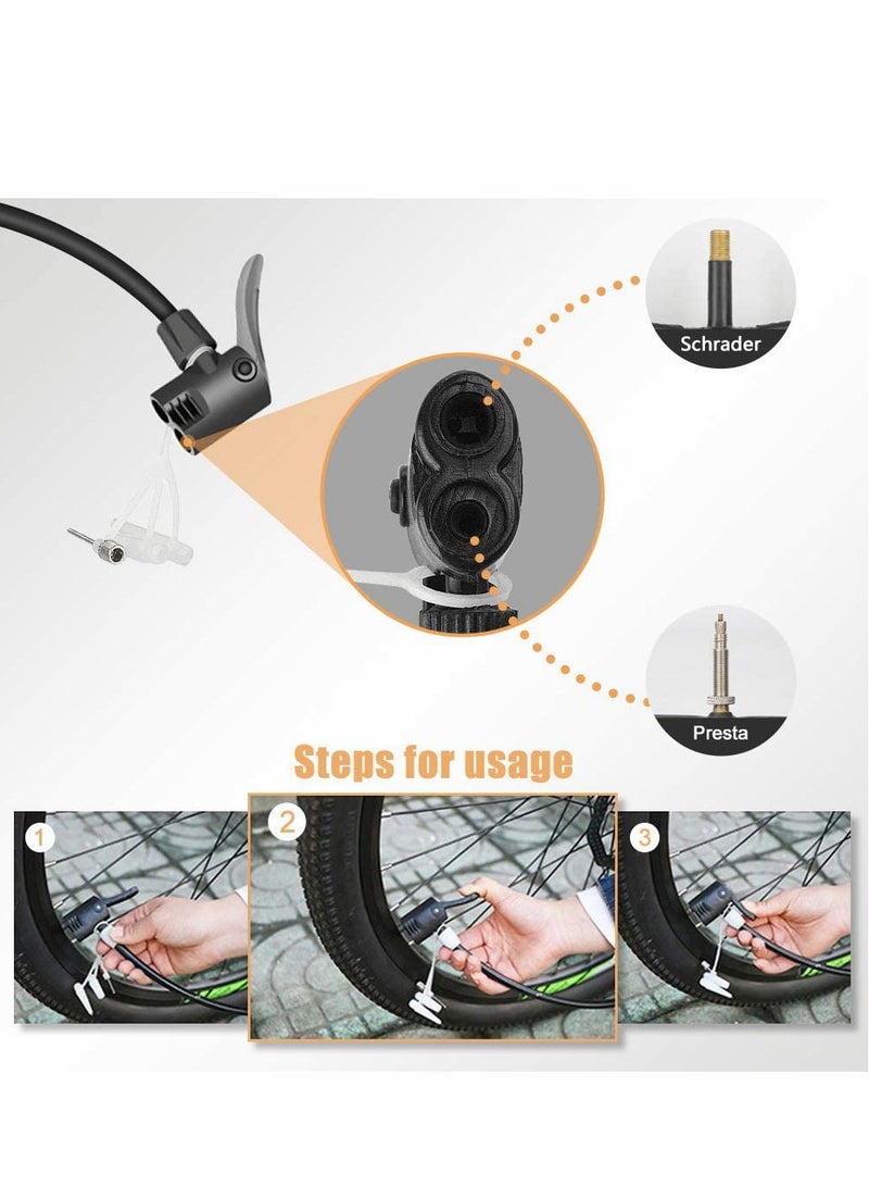 KASTWAVE Bike Pump, [120PSI Fast Inflate] Portable Floor Pump Ergonomic Anti-Leak Bicycle Air Pump for Road, Mountain & BMX Bike Automatically Fit for Presta Schrader with Ball Needle, Motorboat Valve - Image 4