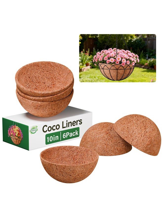 Halatool 6PCS Coco Fiber Liner 10 Inch Coconut Fiber Planter Liner 100% Natural Coco Fiber Liners for Planters Round Coco Coir Hanging Basket Liners for Flowers Vegetables - Image 1