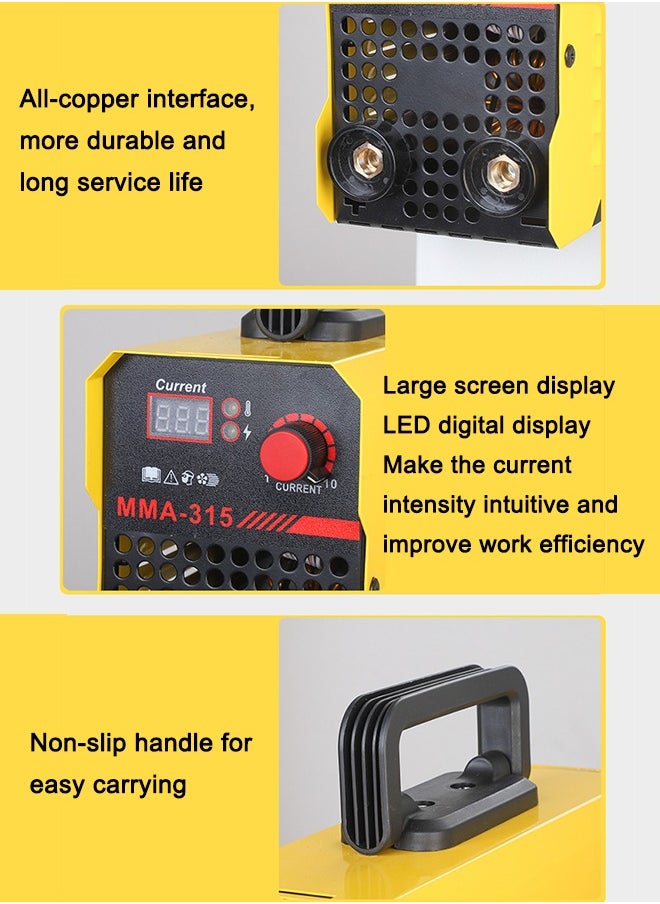 WEMART - 315A 220V Welder,MMA Welding Machine with Synergic Control,IGBT Inverter,Hot Start,Arc Force and Anti-Stick,with Welding Cap/Slag Hammer/5* Welding Rods/9.8 Feet Welding Handle Wire/6.6 Feet Ground - Image 1