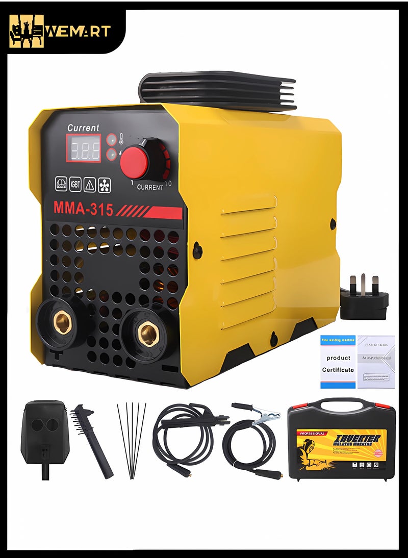WEMART 315A 220V Welder,MMA Welding Machine with Synergic Control,IGBT Inverter,Hot Start,Arc Force and Anti-Stick,with Welding Cap/Slag Hammer/5* Welding Rods/9.8 Feet Welding Handle Wire/6.6 Feet Ground  - Image 1