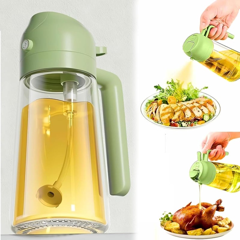 KESRINPLUS 16oz Olive Oil Dispenser Bottle for Kitchen 2 in 1 Oil Dispenser and Oil Sprayer for Cooking Air Fryer Salad 470ml Olive Oil Sprayer Green - Image 1