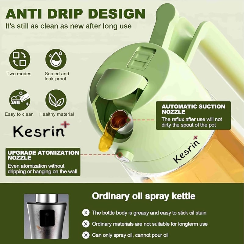 KESRINPLUS 16oz Olive Oil Dispenser Bottle for Kitchen 2 in 1 Oil Dispenser and Oil Sprayer for Cooking Air Fryer Salad 470ml Olive Oil Sprayer Green - Image 4