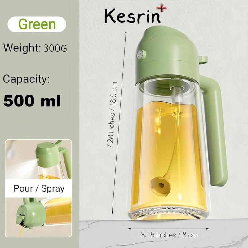 KESRINPLUS 16oz Olive Oil Dispenser Bottle for Kitchen 2 in 1 Oil Dispenser and Oil Sprayer for Cooking Air Fryer Salad 470ml Olive Oil Sprayer Green - Image 3