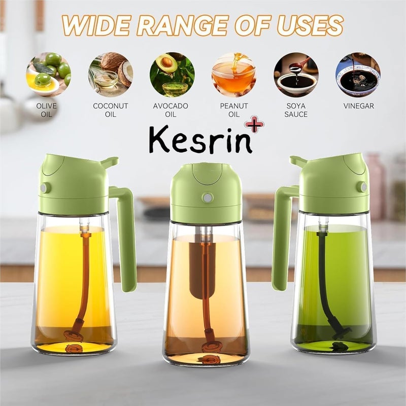 KESRINPLUS 16oz Olive Oil Dispenser Bottle for Kitchen 2 in 1 Oil Dispenser and Oil Sprayer for Cooking Air Fryer Salad 470ml Olive Oil Sprayer Green - Image 2