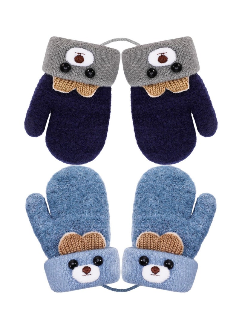 Generic 2 Pairs Kids Knitted Gloves, Magic Stretch Mittens Plush Lining Gloves Mittens Winter Warm Mittens Full Finger Gloves with String for 1-3 Years Old Boys Girls  - Image 1