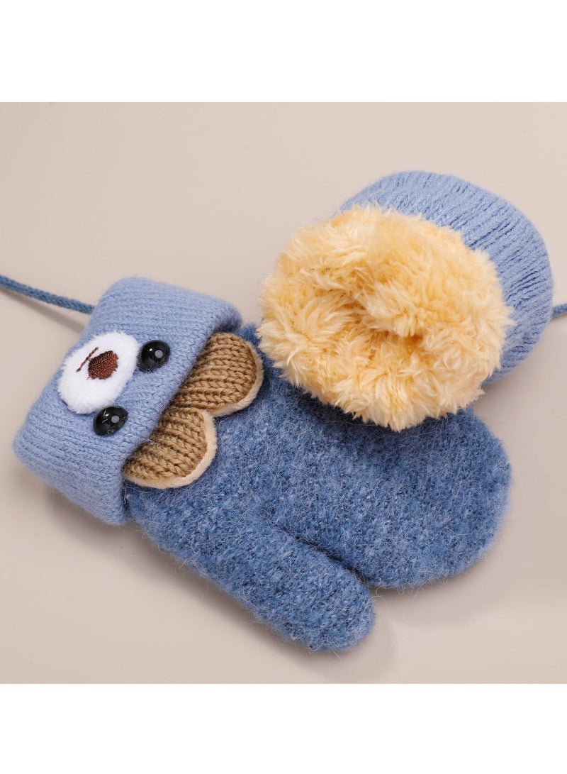 Generic 2 Pairs Kids Knitted Gloves, Magic Stretch Mittens Plush Lining Gloves Mittens Winter Warm Mittens Full Finger Gloves with String for 1-3 Years Old Boys Girls  - Image 5