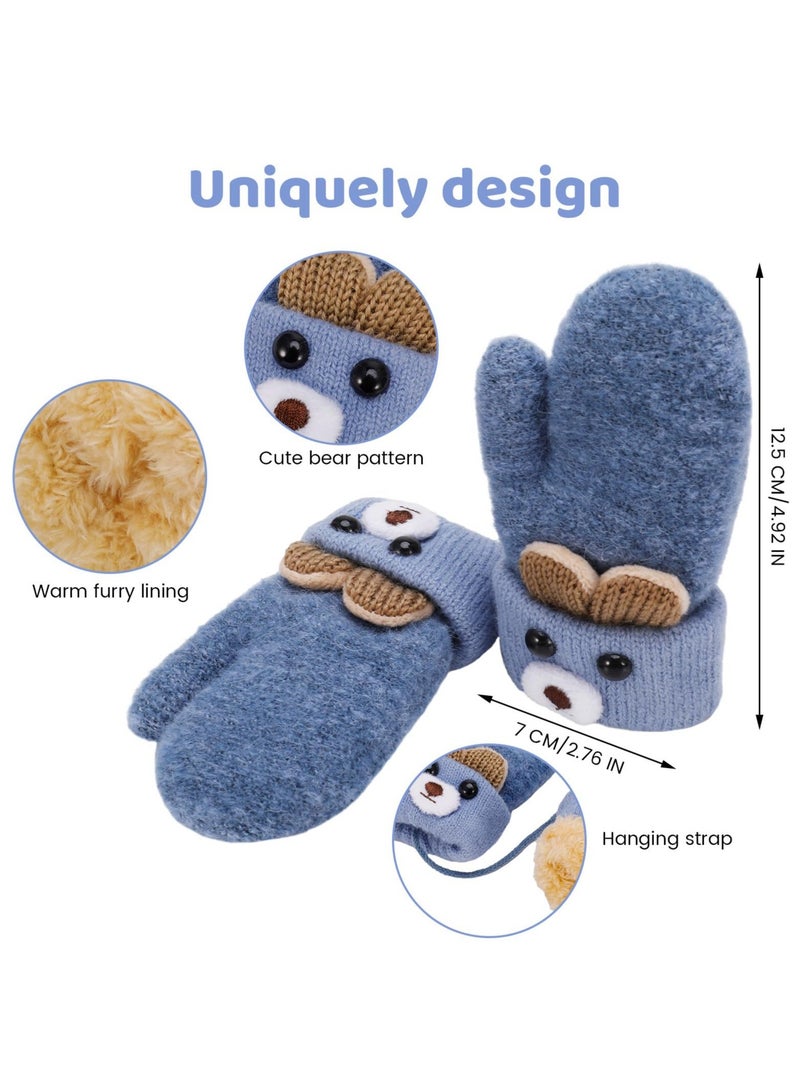 Generic 2 Pairs Kids Knitted Gloves, Magic Stretch Mittens Plush Lining Gloves Mittens Winter Warm Mittens Full Finger Gloves with String for 1-3 Years Old Boys Girls  - Image 2