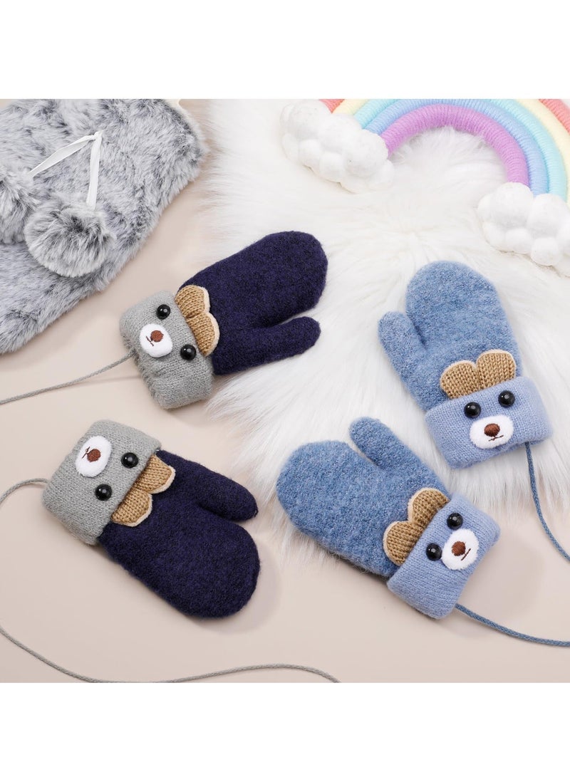 Generic 2 Pairs Kids Knitted Gloves, Magic Stretch Mittens Plush Lining Gloves Mittens Winter Warm Mittens Full Finger Gloves with String for 1-3 Years Old Boys Girls  - Image 4