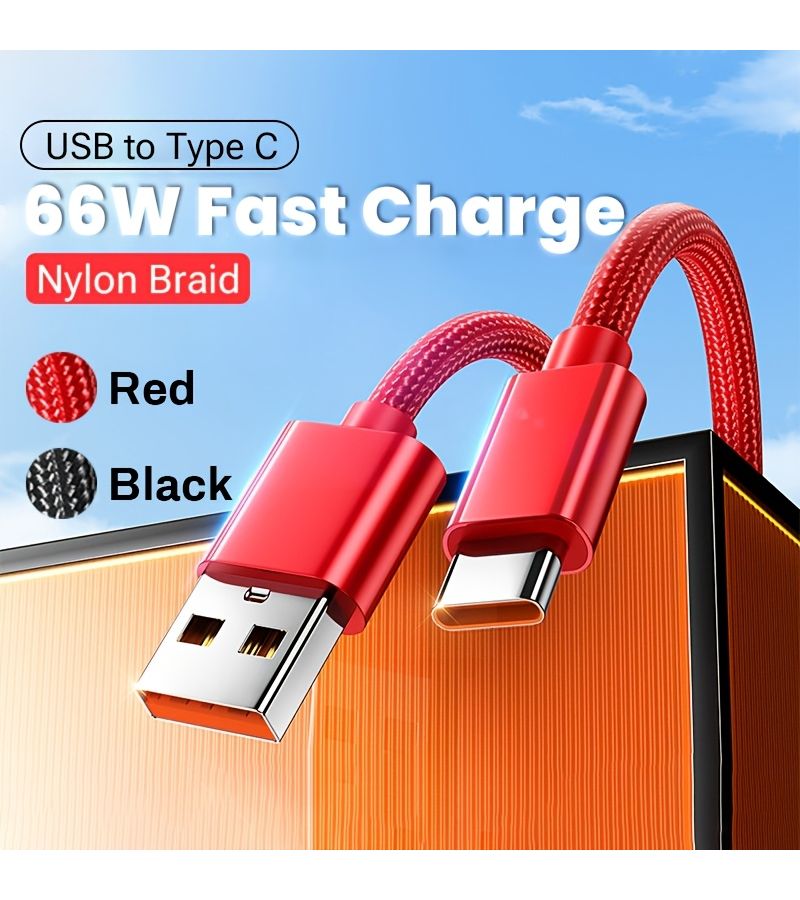 كابل شحن من النايلون المضفر من USB إلى Type C بطول 6.56 قدم، كابل USB-C مضفر من النايلون لشحن الهاتف ومزامنة البيانات - Image 1