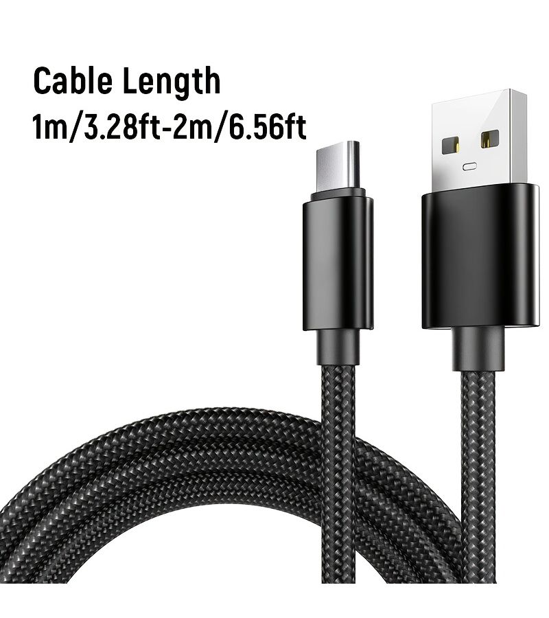 كابل شحن من النايلون المضفر من USB إلى Type C بطول 6.56 قدم، كابل USB-C مضفر من النايلون لشحن الهاتف ومزامنة البيانات - Image 2