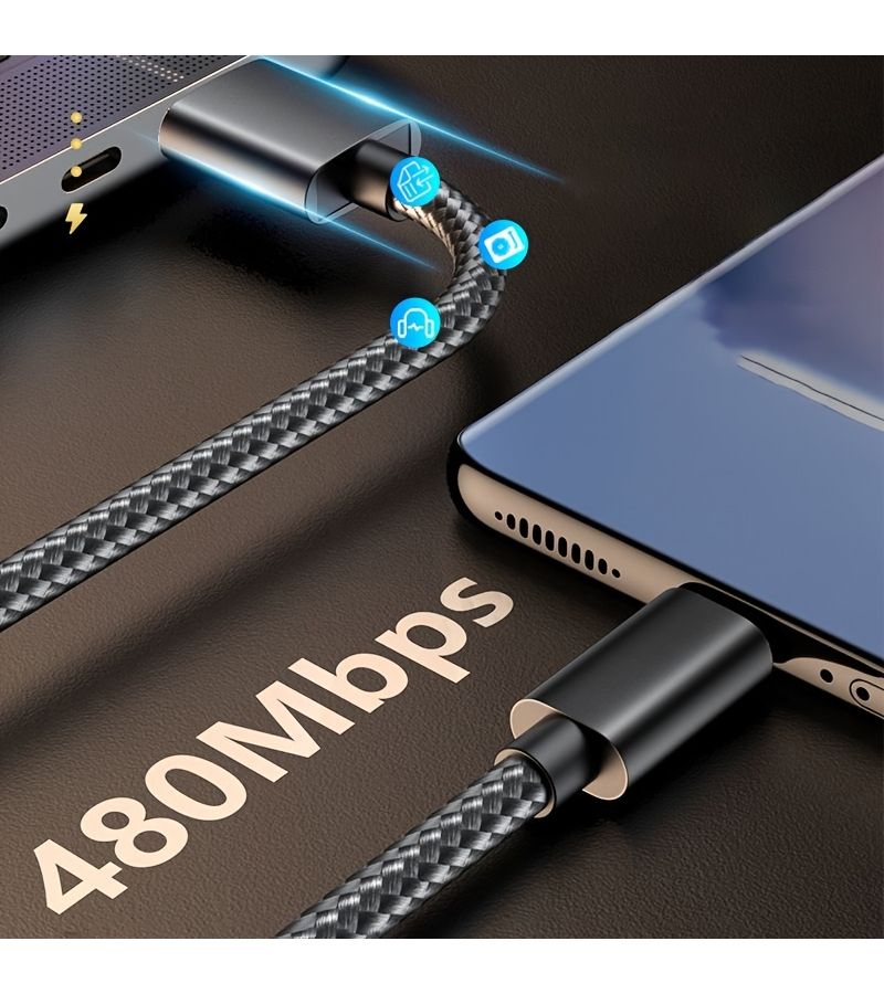 كابل شحن من النايلون المضفر من USB إلى Type C بطول 6.56 قدم، كابل USB-C مضفر من النايلون لشحن الهاتف ومزامنة البيانات - Image 4