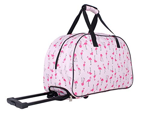Betsey Johnson Designer Carry On Luggage Collection - Lightweight Pattern 22 Inch Duffel Bag- Weekender Overnight Business Travel Suitcase with 2- Rolling Wheels (Flamingo Strut) - Image 4