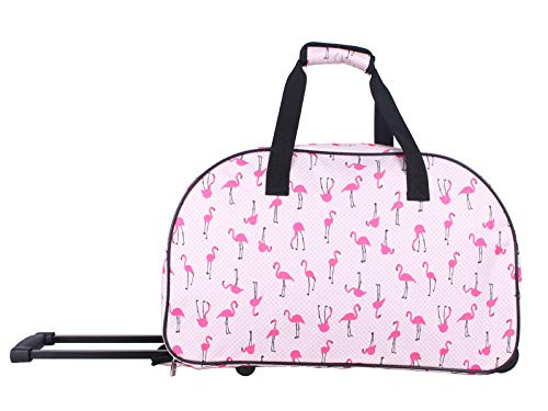 Betsey Johnson Designer Carry On Luggage Collection - Lightweight Pattern 22 Inch Duffel Bag- Weekender Overnight Business Travel Suitcase with 2- Rolling Wheels (Flamingo Strut) - Image 5