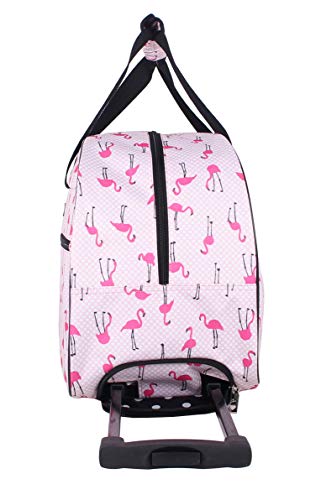 Betsey Johnson Designer Carry On Luggage Collection - Lightweight Pattern 22 Inch Duffel Bag- Weekender Overnight Business Travel Suitcase with 2- Rolling Wheels (Flamingo Strut) - Image 3