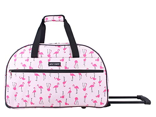 Betsey Johnson Designer Carry On Luggage Collection - Lightweight Pattern 22 Inch Duffel Bag- Weekender Overnight Business Travel Suitcase with 2- Rolling Wheels (Flamingo Strut) - Image 2