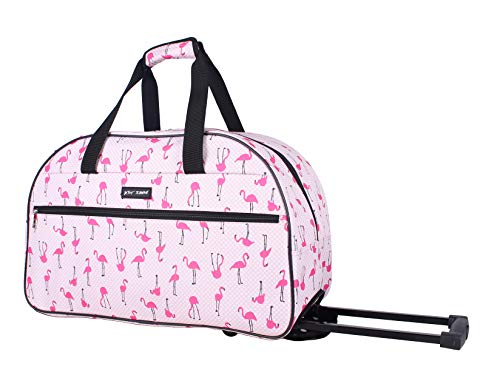 Betsey Johnson Designer Carry On Luggage Collection - Lightweight Pattern 22 Inch Duffel Bag- Weekender Overnight Business Travel Suitcase with 2- Rolling Wheels (Flamingo Strut) - Image 1