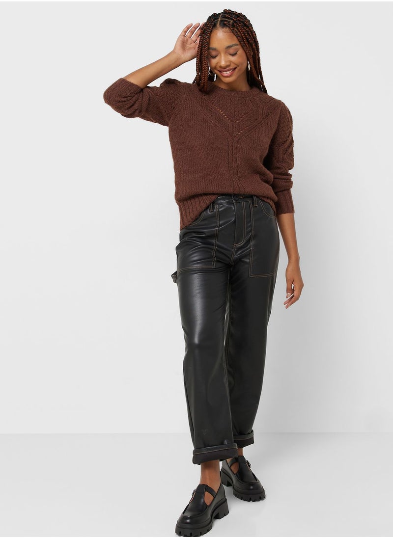 ONLY - Open Work Crew Neck Sweater - Image 1