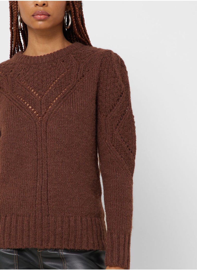 ONLY - Open Work Crew Neck Sweater - Image 1